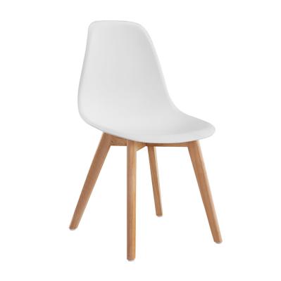 China Modern Simple Modern Wood Legs White Plastic Nordic Restaurant Dining Chair Designs for sale