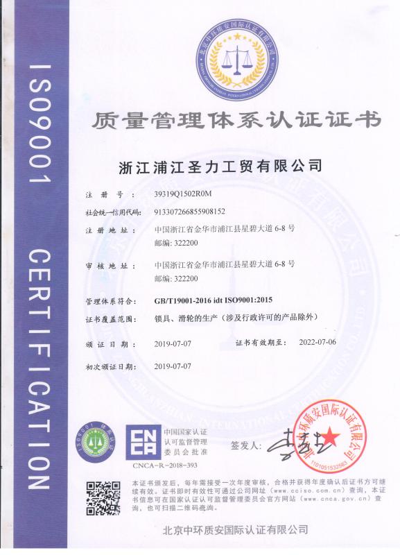 ISO9001 - Zhejiang Pujiang Sheng Li Industry & Trade Co., Ltd.