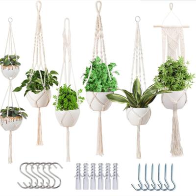 China Indoor Macrame Plant Hanger 5Set Cotton Macrame Wall Hanging Decor Handmade Home Accessories Handmade Decoration for sale