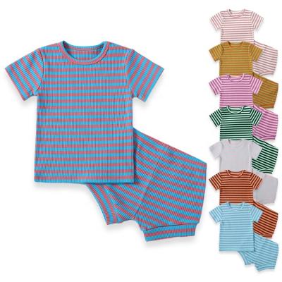 China Kids Breathable Striped Short Sleeve Top Shorts Set Baby Kids Pajamas Set Cotton Tee And Shorts Clothes Sets For Kids for sale