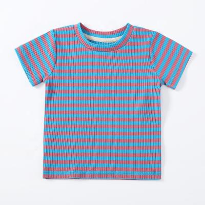 China Breathable Cotton Baby Toddler T-shirt Shorts Folded Casual Striped T-shirt Cotton Children's Short Sleeve O Neck Children's Wear for sale