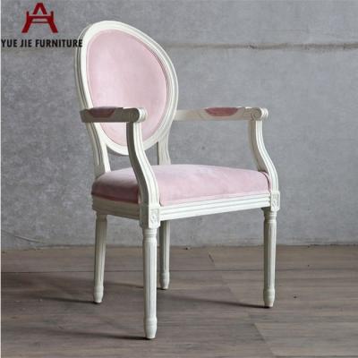 China White Paint Velvet Solid Wood Louis Arm Chair Pink Fabric for sale