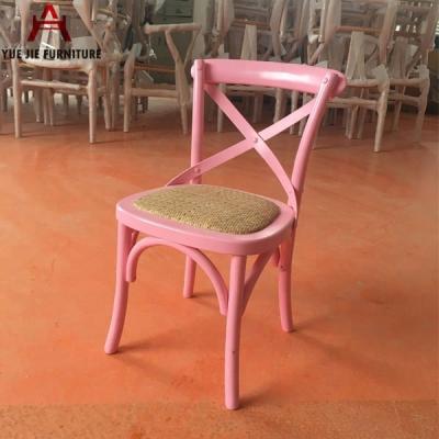 China Kids Pink Colored Cross Solid Wood Back Dining Chair for sale