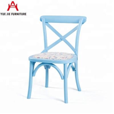 China Blue Wooden Kids Solid Wood Cross Back Chair for sale