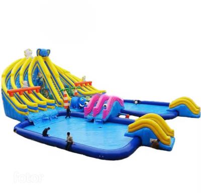 China Deslizamiento acuático comercial personalizado Gran hipopótamo Deslizamiento de agua inflable con piscina en venta