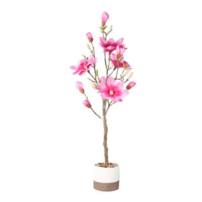 China High Quality Eco-friendly Wholesale Artificial Magnolia Plants Decor Magnolia Ornamental Flower Bonsai Trees 88cm for sale