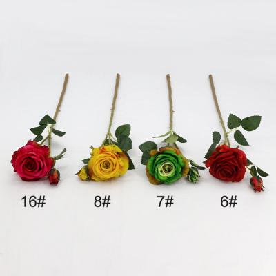 China Indor Decoration High Quality Silk Flowers Ivory Rose Single Artificial Flower Rose for sale