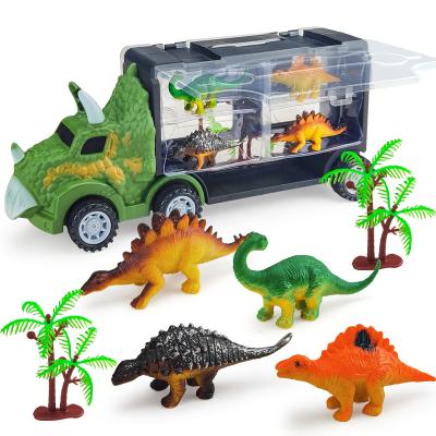 China Play Inside and Outside Yongnkids Portable Storage Triceratops Container Truck with 4 Mini Dinosaur Toys and Two Trees for sale