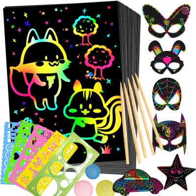 China Play Inside YongnKids Magic Color Rainbow Scratch Paper Notebook Black DIY Drawing Toys Scratching Kid Paint Doodle for sale