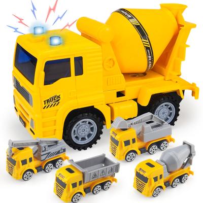 China Mini Toy YongnKids High Quality simulation die-cast alloy pull back toy car mixer trucks racing car toy with 4 mini car for sale