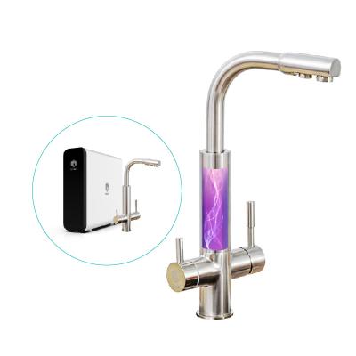 China three way faucet ss304 led sterilization faucet uv-c kitchen faucet electric uv-c led sanitizing faucet for sale