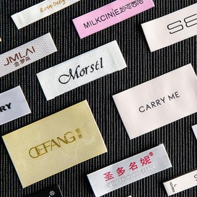 China Garment Viable Accessories Black Woven Label Customize Print Logo Fabric Manufacturer Printing Label For Apparel for sale