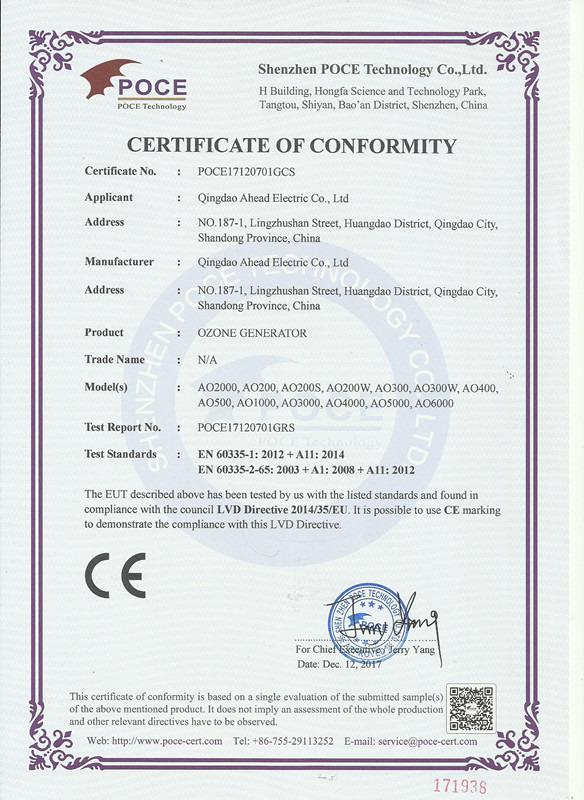 CE - Qingdao Ahead Electric Co., Ltd.