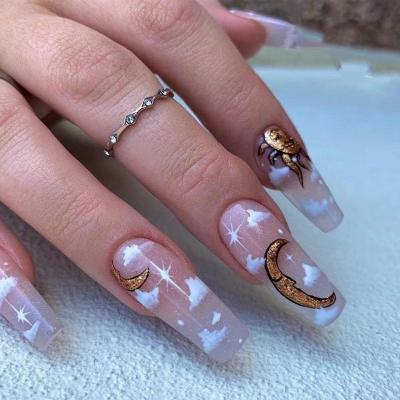 China JP1017 Fashion Full Cover Moon Star Color Long Nude Artificial Nails 24pcs Box Press On Nails 2022 for sale