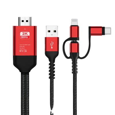 China COMPUTER 1.8m 3 in 1 type c lighting usb to hd-mi leads compatible 4k 60HZ video screen share cable for sale