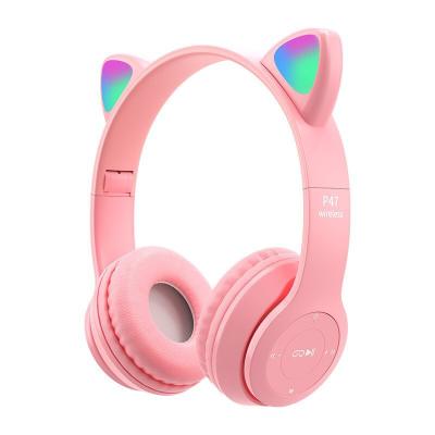 China Cute Foldable Glowing Earphone Eurbuds Kids LED Girls Women Cat Wireless Headphone Earphone For Earphone Earphone for sale