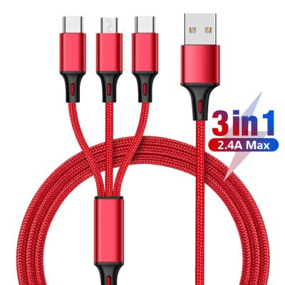 China 5A 5A 2.4A Multi Fast Charging Fast Charging Nylon Braided 3in1 Data Usb Cable For Iphone Huawei Samsung for sale