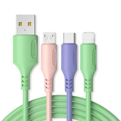 China 3 in 1 3 in 1 Universal 2.4A 3 in 1 Liquid Silicone Gel Charger USB 3in1 Data Multi Charging Cables for sale