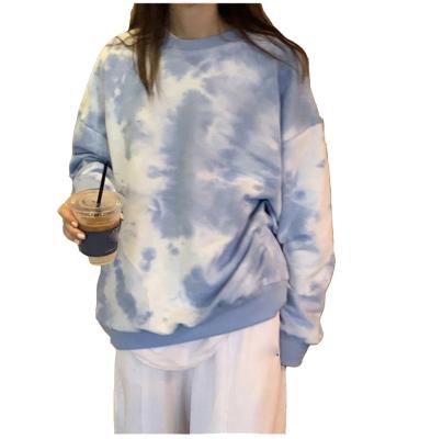 China Blue Anti-Shrink Tie-Dye Sweater Women Loose Round Neck 2020 Early Fall And Winter New Stain Tops Fall Trend for sale