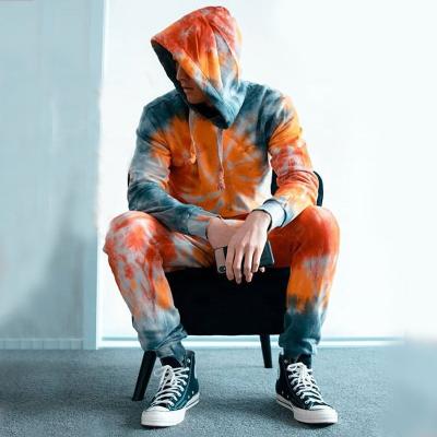 China Viable Wholesale Custom Casual Tracksuit Men's Link 2021 Dye Hoodie Tracksuit Sets for sale