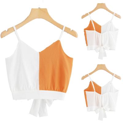 China Fashion Color Block Tank Tops Women V Neck Sleeveless Casual Patchwork Anti-Shrink Back Tops for sale