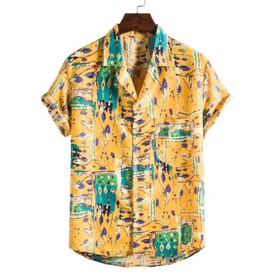 China Anti-pilling Men's Short Sleeve Shirts Flower Printed Summer Casual Clothing Beach Shirt Hawaiin Wear Custom Men for sale