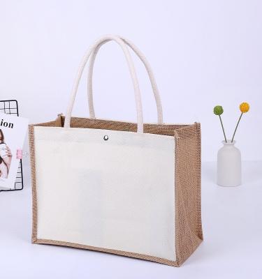 China Wholesale Plain Shopper Hessian Shopping Bag Custom Printed Large Natural Eco Friendly Shopping Tote Beach Bag With Logos Burlap Jute for sale