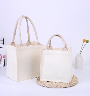 China Fashion Shopping Custom Logo Printing Women Canvas Handbag Travel Handle Gift Reusable Tote Jute Bag for sale