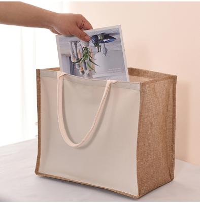 China Portable Shopping Bag Burlap Burlap Shopping Bag Bamboo Buckle Handles Tote Grocery Bags Reusable For Women Girls Wholesales for sale