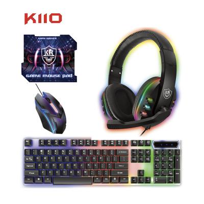 China Anti-Drop Amazon Best Selling RGB Gaming Keyboard Mouse Earphones 4-in-1Combo Mouse Pad Set with LED Light Computer Laptop Mac Windows OS RGB for sale