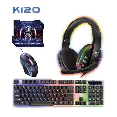 China Best Selling Anti-Drop Gaming Keyboard Mouse Earphones 4-in-1Combo Mouse Pad Set with RGB Light Computer Laptop Mac Windows OS for Kid for sale