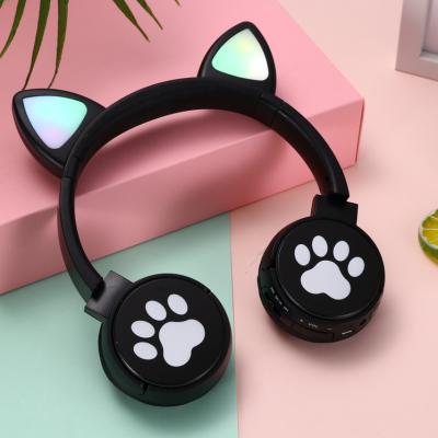 China Cute LED Display Girl Earphones Cat Ears Cartoon Headphones Kids Earphones With SD Card FM Radio For IOS Android Phone for sale