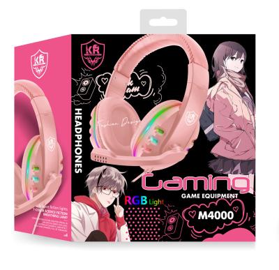 China RGB Live Light Flowing Pink Gaming Headphones Gaming Headset With 7.1 RGB Light Surround For Kids Girls Girls PC PS4 PS5 XBOX NS Mobile Phone for sale