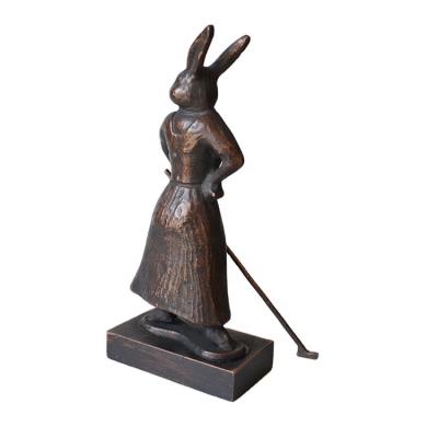 China Elegant lady rabbit golfer statue from Europe for table top decoration, beautiful metal handwork for sale