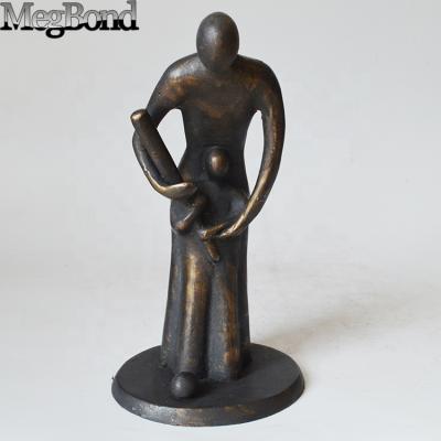 China Abstract Europe cast iron antique metal sports statue of father and son playing baseball figurine for table decor for sale