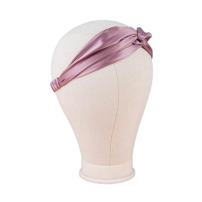 China Fashion Pure Silk Headband For Women Girl With Hemming Elastic Twisted Head Hair Silk Wrap Turban Hair Accessory for sale