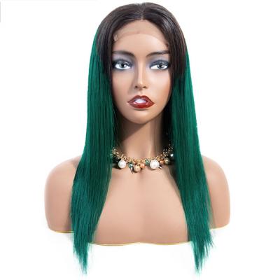 China Body Wave HL12-BG 4x4 Lace Closure Wigs T1B And Green Gradient 180% Remy Human Hair Wigs Straight FO Two Tone Color Women for sale