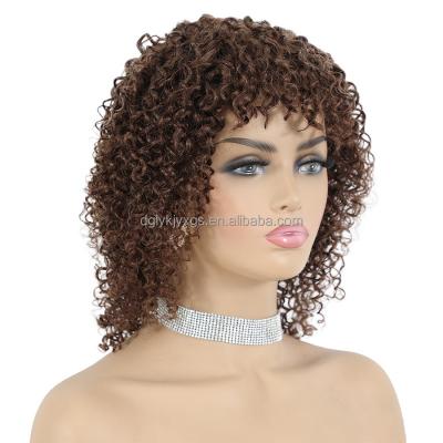 China Jerry Curly HL16-02 Remy Hair Human Wig Bohemian Curly Wigs 2# Brown 12inch 165g for sale