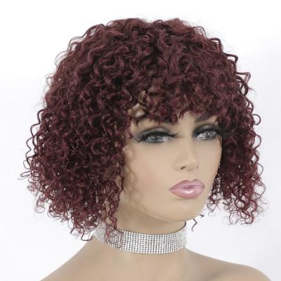 China Jerry Curly HL16-99 Wine Red Bohemian 12inch 165g Curly Hair Wigs Remy Human Hair Human Wig 99J# for sale