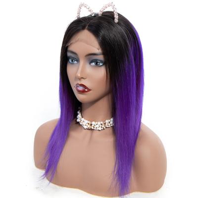 China Water Wave HL13-1P 13x4 4x4 Full Lace Wigs T1B# And Purple# Gradient 180% Remy Human Hair Wigs Straight FO Two Tone Color Women for sale