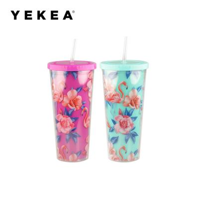 China New Design Minimalist Wholesale Tumbler Bottle Double Walled Plastic Coffee Beverage Drinkware for sale