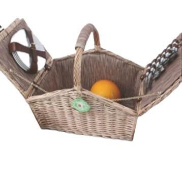 China Wholesale Custom Sustainable Mountain Shape Handmade Natural Rattan Wicker 4 Person Picnic Basket Set With Single Handle for sale