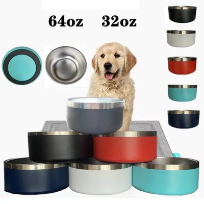 China Custom 18oz 32oz 64oz Double Pet Feeding Bowl Non-automatic Wholesale Feeder Wall Stainless Steel Dog Bowl for sale