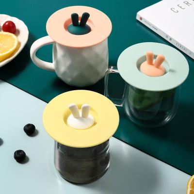 China Viable Customize Rabbite-ear 3D Style Cup Lid Food Grade Reusable Cute Silicone Cup Cover for sale