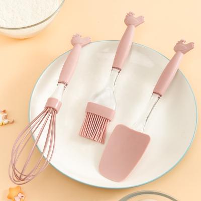 China Viable Silicone Three Pieces Cookware Baking Tool Kit BBQ Oil Brush Egg Beater Kitchen Utensil Set for sale