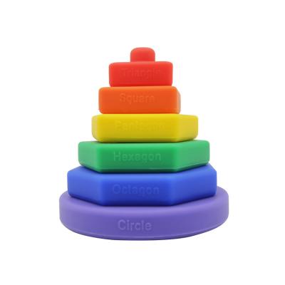 China Educational Toy Baby Food Grade Silicone Rainbow Stacking Movable Blocks Finger 0-4 Years Educational Toys for sale