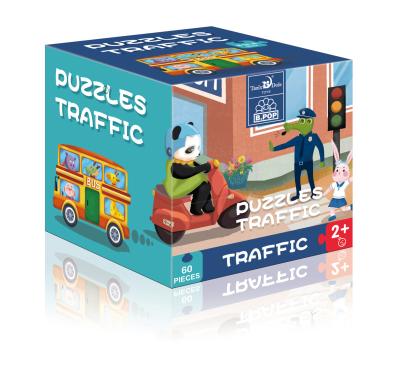 China Cartoon Toy Sachikoo Puzzle Game Traffic Police Car Helicopter Motorcycle 60 Pieces No Burry Bright Color Game Family Game Safe Science Toys for sale