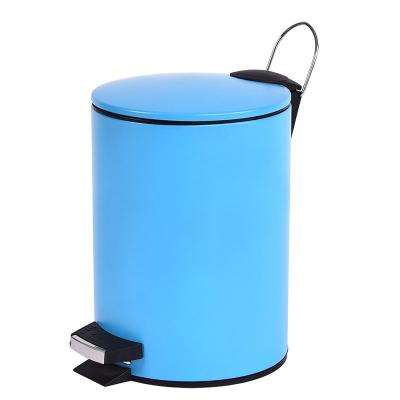 China Lid Pedal Dust Bin Foot Pedal Viable Hot Selling Slim Blue Round Waste Bin for sale