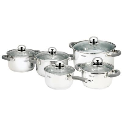 China Sustainable SKU 10 Pcs Stainless Steel Cookware Set With Silicon Handle VS-9018 for sale