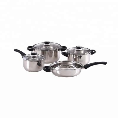 China Sustainable cookware stock 7pcs cooking set stainless steel kitchen cookware set with frying pan LB-01-7S for sale